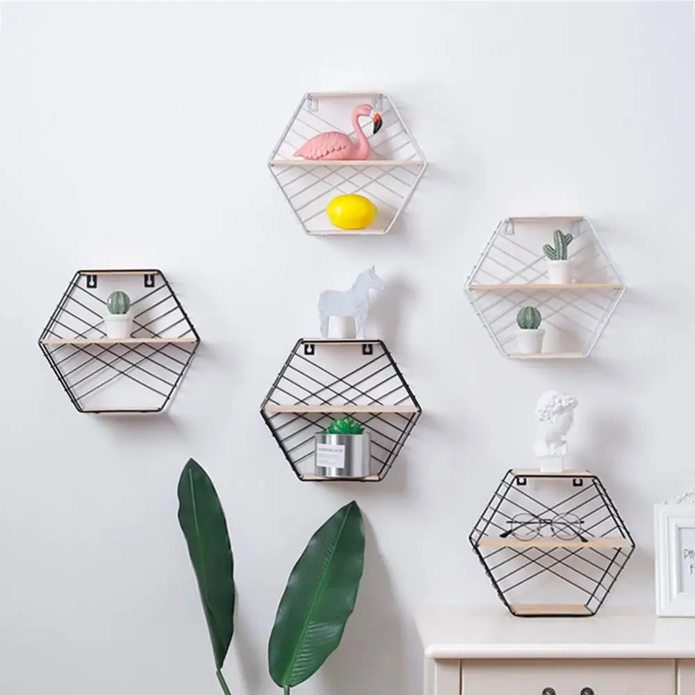 Железные полки шестигранная сетка настенный стеллаж держатель для хранения