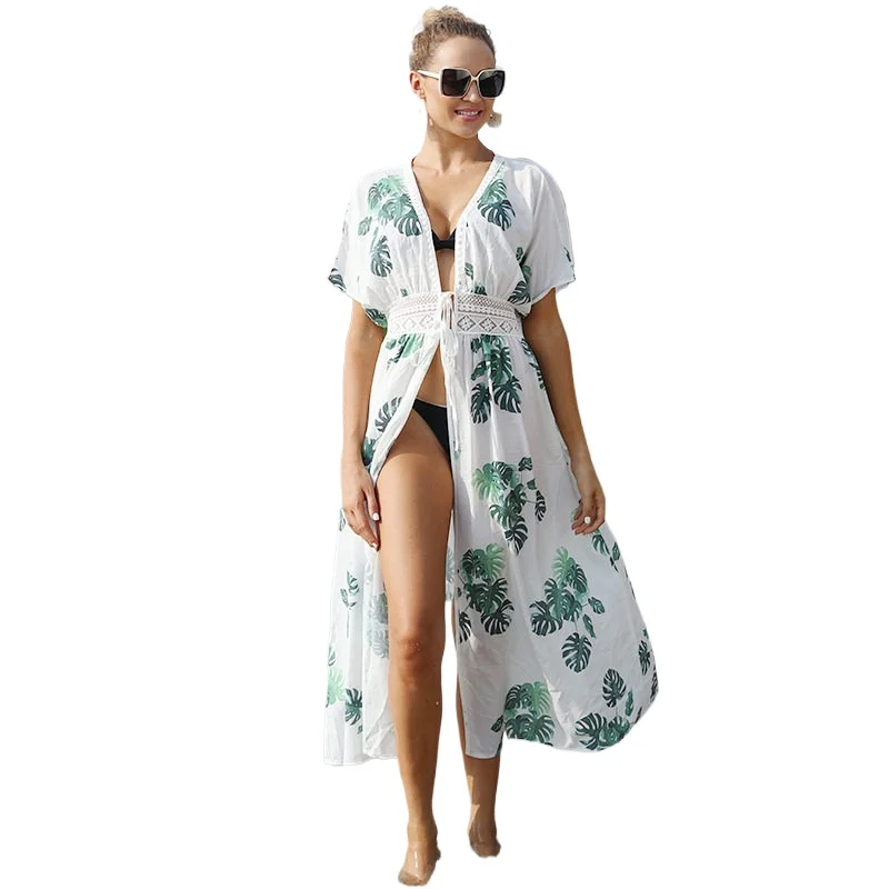 

Summer Women's White Long Cardigan Beach Bikini Swimsuit with Cardigan Beach Vacation Bathing Suit Cover Ups