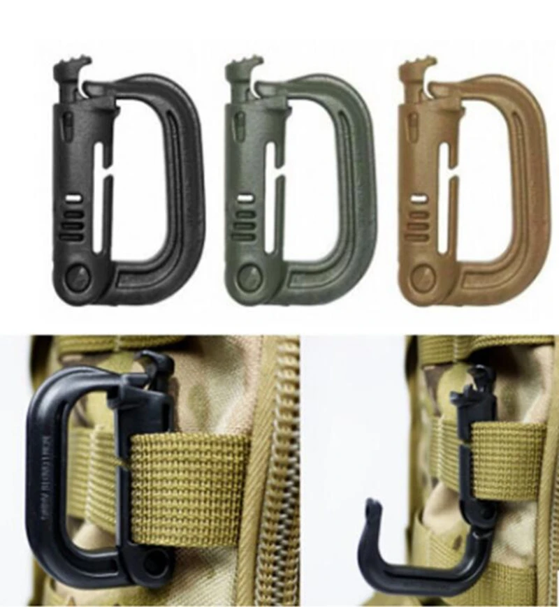 

10pcs/lot Outdoor D-ring Grimloc Locking For MOLLE Webbing Connect 1 Inch Belt Hanging Buckle Hook