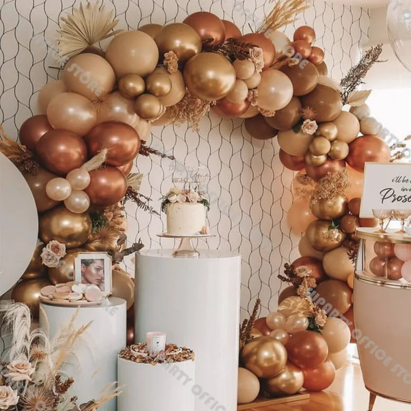 

157pcs Chrome Rose Gold Balloons Garland Wedding Party Decoration Doubled Apricot Globos Anniversary Decor Coffee Ballon Arch