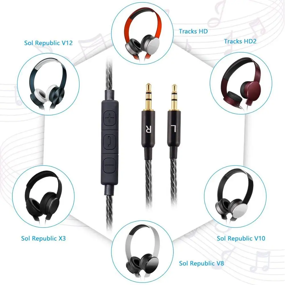 OFC Replacement Stereo Audio Cable Extension Cord for Sol Republic Master Tracks HD HD2 V8 V10 V12 MFI X3 Ultra XC Headphones |