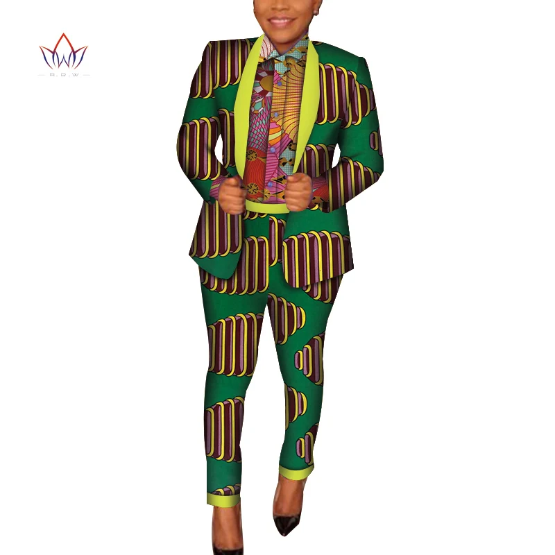 Women 3 Pieces Sets Africn Ankara Print Shirt and Jacket and Pants Bazin Riche Casual Coat Sets Women African Clothing WY4098