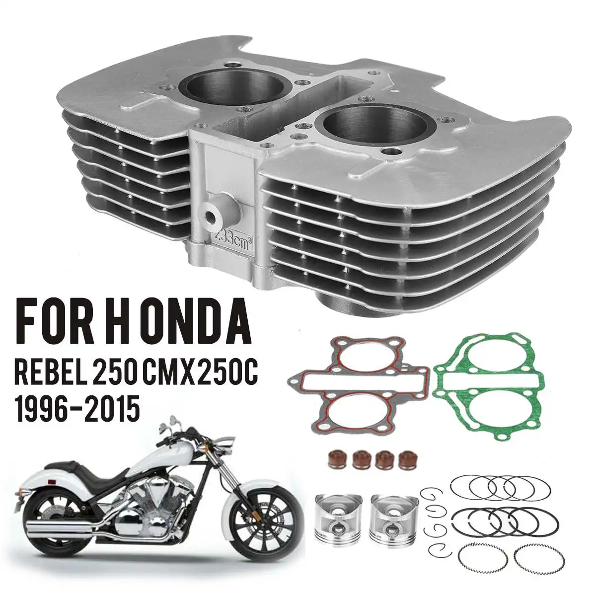 

Запасные части для двигателя 53 мм, мотоциклетный комплект цилиндров, поршень для Honda CBT250 CA250 Rebel CMX250 DD250 CBT CA CMX DD 250