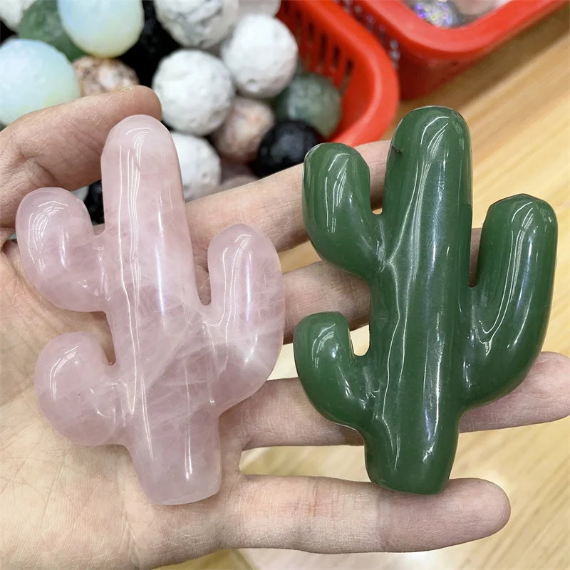 

Ручная резная скульптура кактуса из натурального кристалла, розовый кварц, зеленый авантюрин, народный кактус, декор для комнаты, 1 шт.