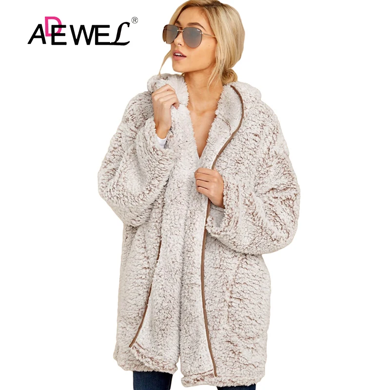 ADEWEL зимнее пальто Для женщин оставьте их ждать светильник сером и коричневом