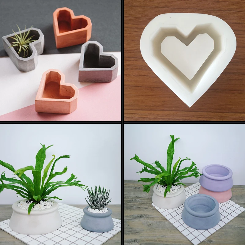 В форме сердца цементный цветочный горшок силиконовая форма для украшения дома