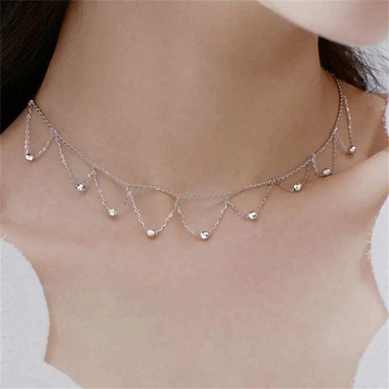 

Ожерелье-подвеска из серебра 925 пробы с бусинами и кисточками для женщин и девушек, свадебные аксессуары, чокер dz308