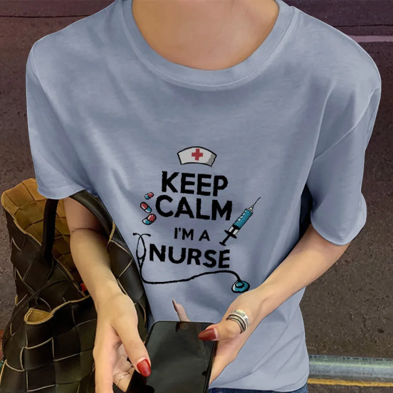 

2021 Summer Harajuku T Shirts for Women Funny Print Keep Calm Nurse O-neck Short Sleeve Streetwear Fashion Casual Women Clothing