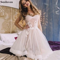 smileven beach short wedding dress 2019 sweetheart a line mini boho bride dresses strapless beach wedding gowns