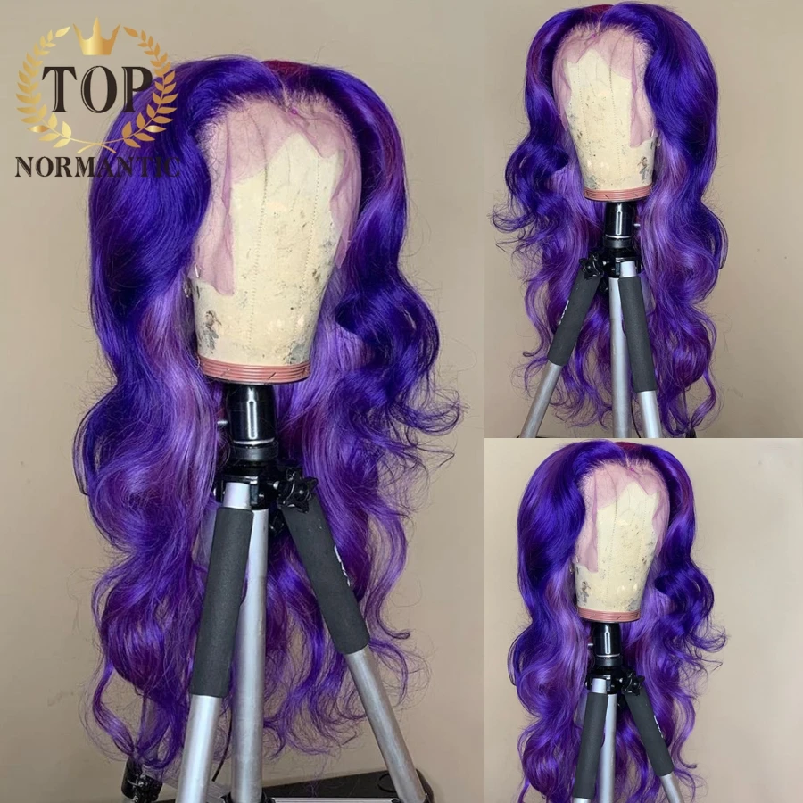 

Topnormantic Highlight Purple Color 13x4 Lace Front Wigs Preplucked Hairline Remy Brazilian Human Hair Body Wave Wigs for Women