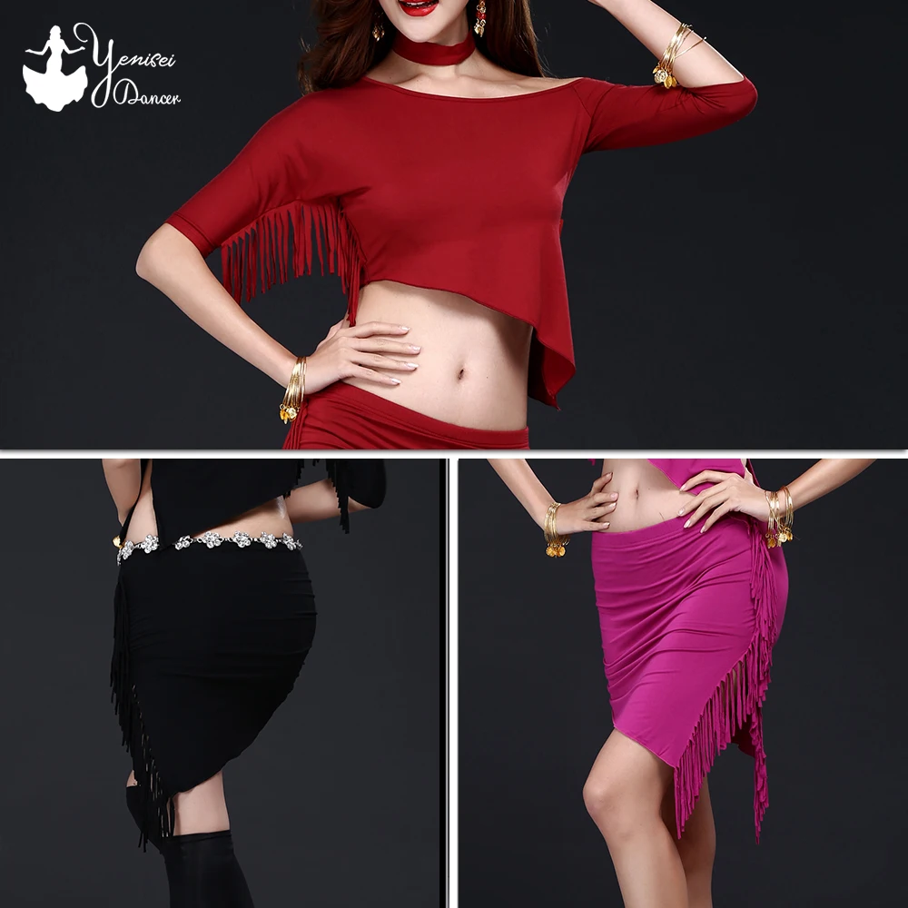 Костюм для танца живота женский пикантный комплект из топа с коротким рукавом до