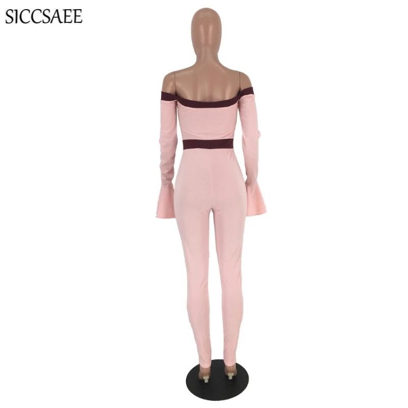 

Flare Sleeve Bandage Bodycon Bodysuit Slash Neck Backless Rompers Womens Jumpsuit Long Pants Patchwork Sexy Ruffles Leotard Fall