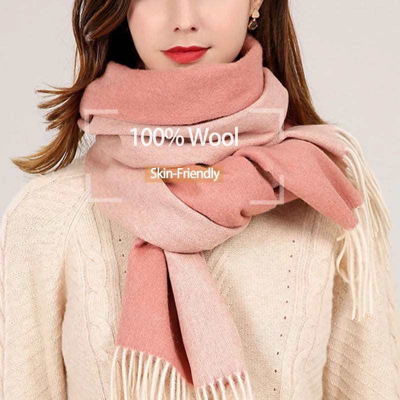 Двусторонние женские шарфы из 100% чистой шерсти двусторонние теплые кашемировые