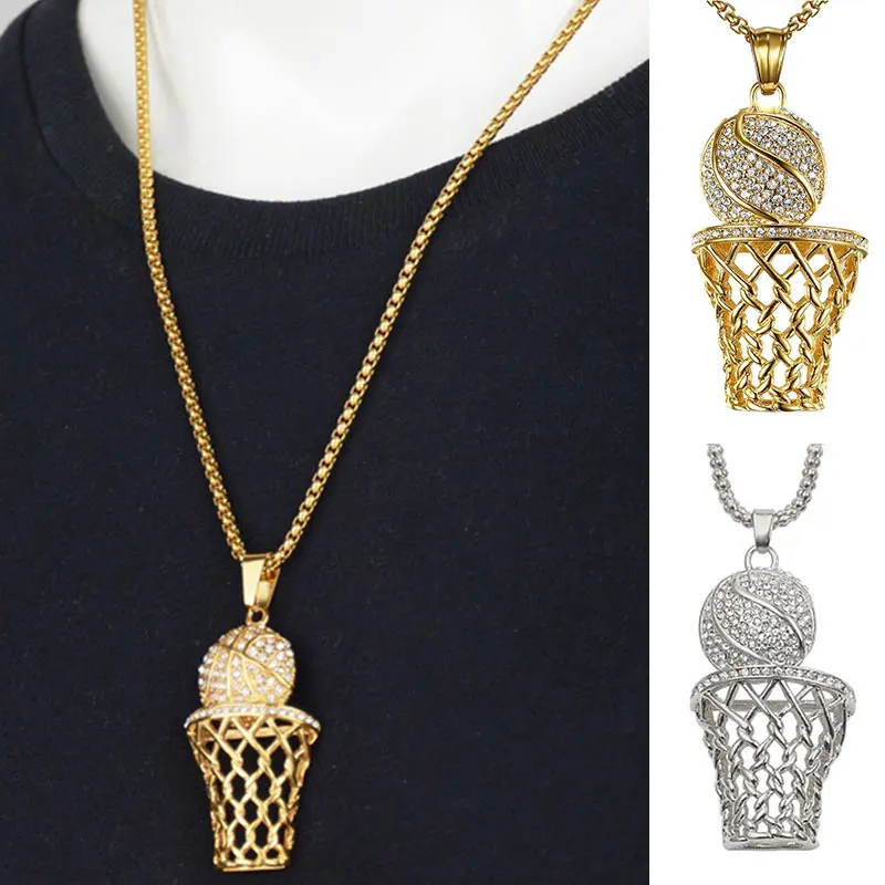 

Punk Diamond-studded Basketball Net Frame Necklace For Men Pendant Jewelry Personality Crystal Necklace Basketball Net Necklace