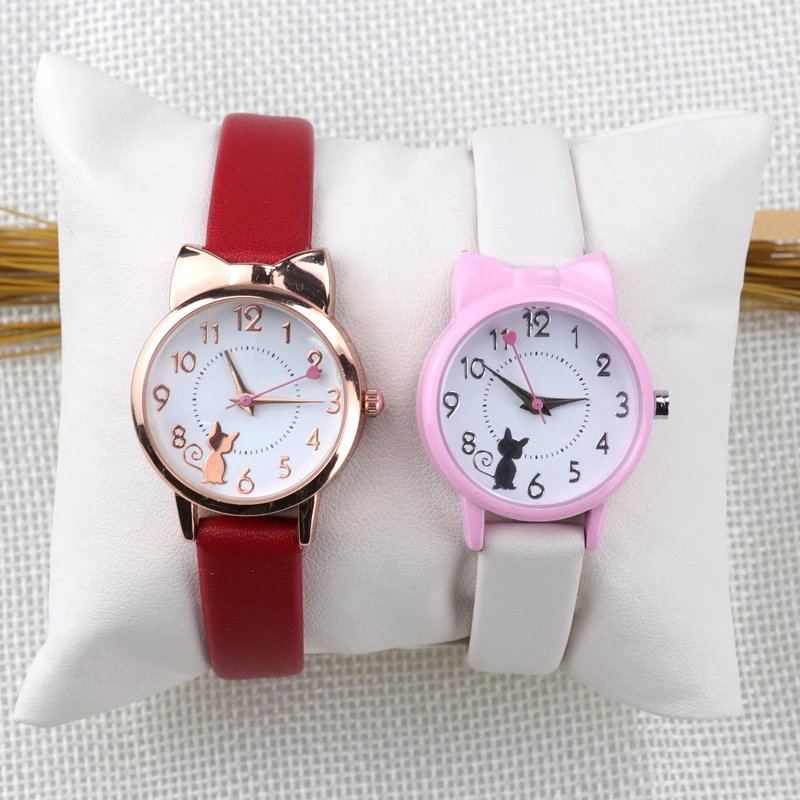 

Fashion Women Watch Bracelet Set Children Watches Leather Strap Cat Ladies Watch Gifts Student watches Cute Cartoon Clock