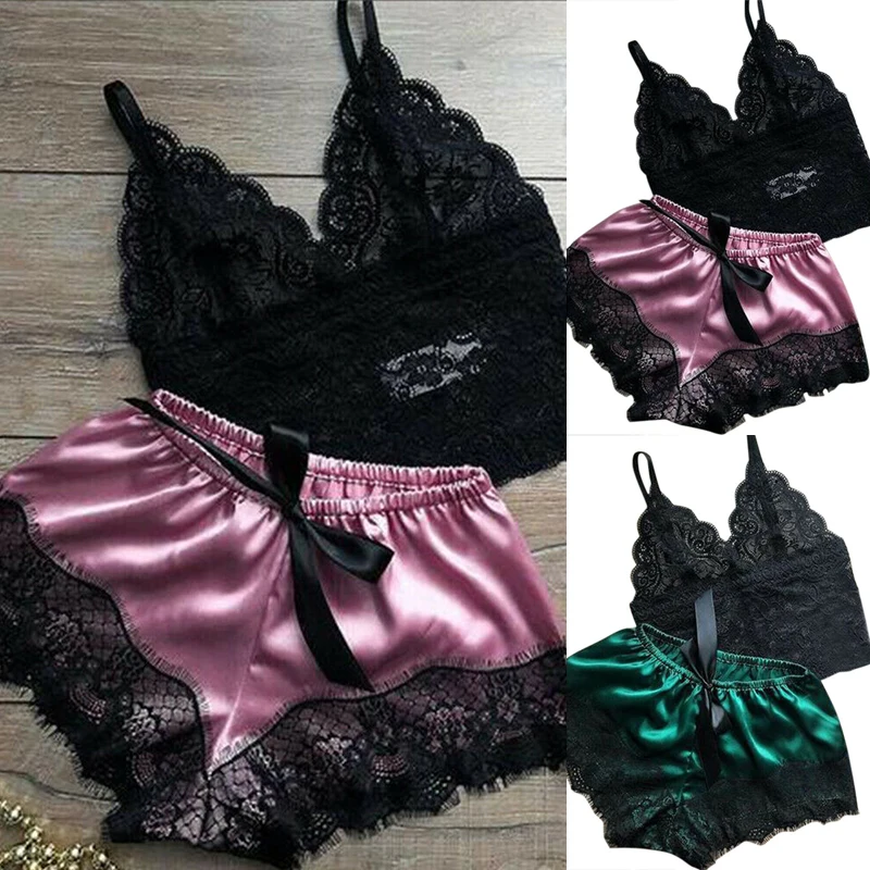 

1 Set Womens Sexy Fashion Casual Lace Sleepwear Lingerie Tops Shorts Set Babydoll Pajamas Nightwear Womens Underwear