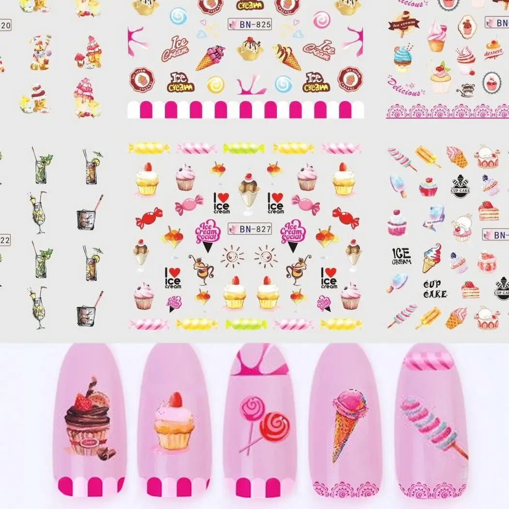 Дизайн ногтей мороженое напиток водяной знак водная переводная наклейка