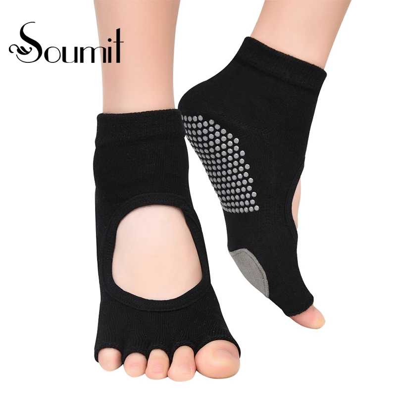 

Хлопковые носки для йоги Soumit, силиконовые Нескользящие носки в горошек с кожаными вставками для передней части стопы, носки с открытой спин...