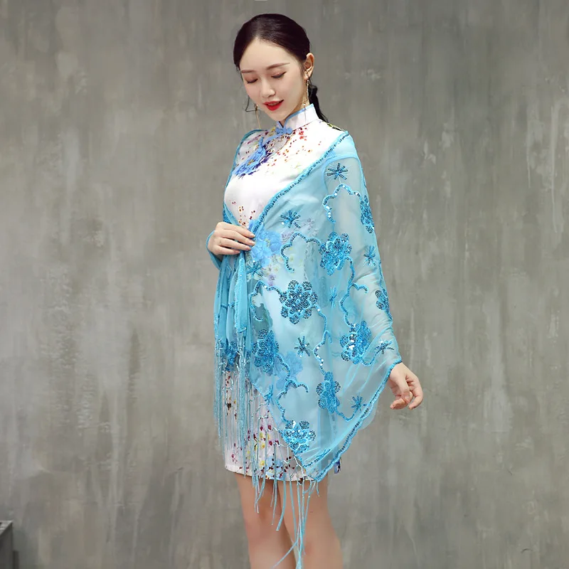 Белое свадебное кружевное болеро с блестками длинное вечернее платье накидка