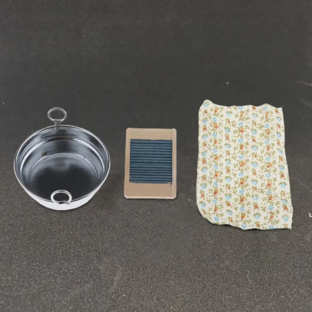 

1:12 Dollhouse Miniature Bathroom Set Washboard Bucket Cloth Kids Plays Toys