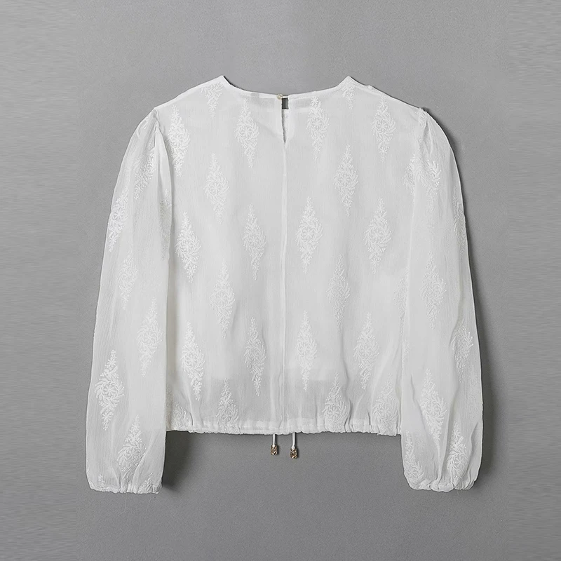 

ZA 2021 Summer Women Embroidery Blouse Solid O-Neck Shirt Casual Puff Sleeve Shirt Ladies Chic Fashion Sweet Tops Ropa