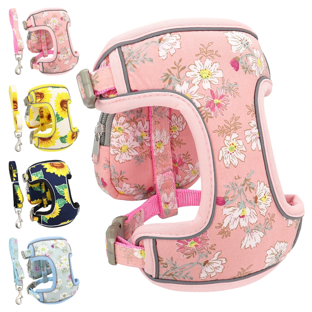 

Fashion Printed Dog Harness Leash Set Reflective Pet Harness Vest Breathable Dog Harnesses For Small Medium Dogs Cats Chihuahua