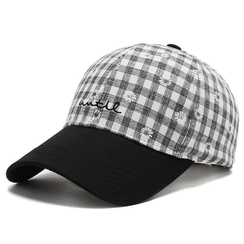 

New Sun Hat Summer Fresh Plaid Hat Outdoor Sunshade Cotton Adjustable Women's Baseball Cap