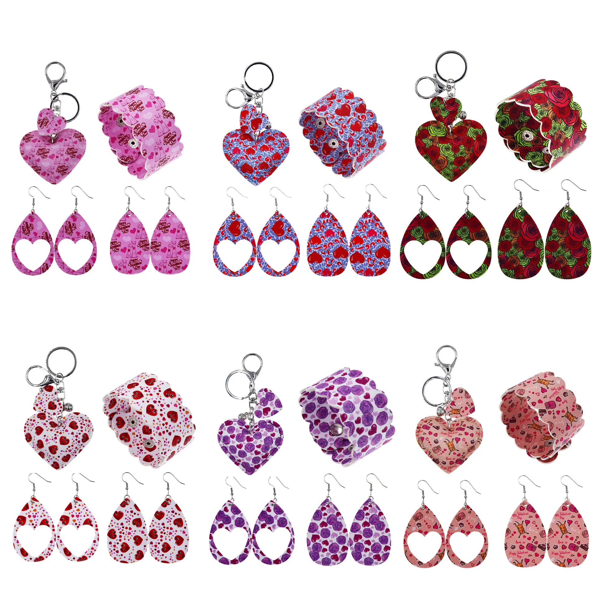 

4 шт./компл. комплект из кожаных серег и браслета с принтом на День святого Валентина, женская бижутерия, аксессуары, подарки, оптовая продажа