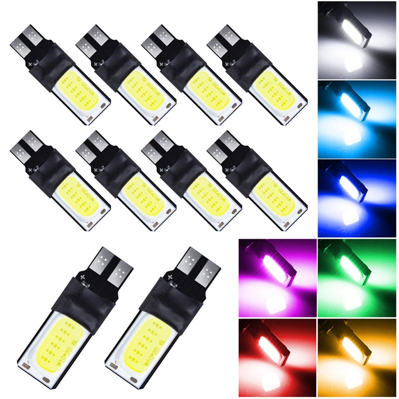 

10PCS T10 LED W5W Car light Bulb Luces LED Para Auto Interior Side light COB License Plate Light marker Lamp DC 12V