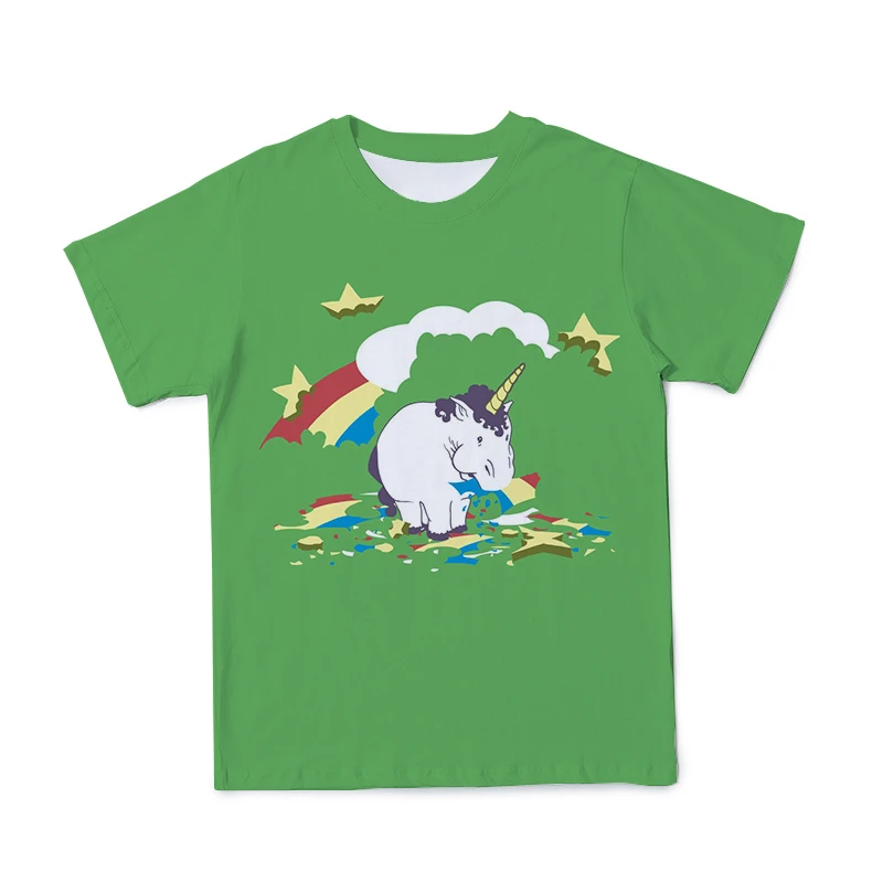 

2021 Summer Children'S Unicorn 3D Girls T-Shirt Cartoon Boy Polyester O-Neck Harajuku 4T-14T boy and girl Tshirt