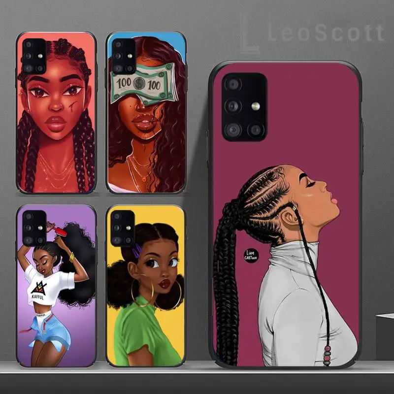 

Black girl Phone Case For Samsung A32 A51 A52 A71 A50 A12 A21S S10 S20 S21 Plus Fe Ultra