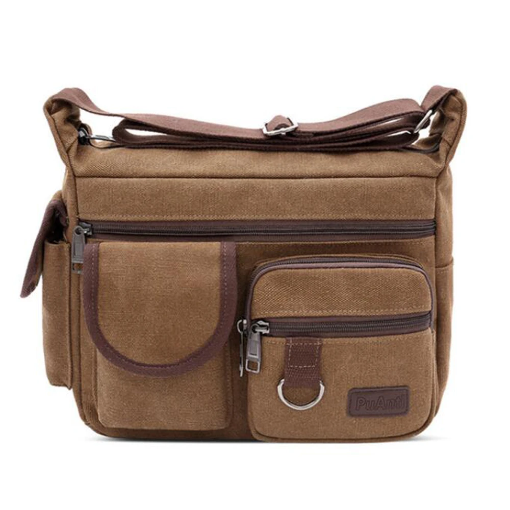 

New Military Canvas Leather Crossbody Bag Men Shoulder Bags Travel Satchel Casual Simple Large-capacity Male Messenger Bags