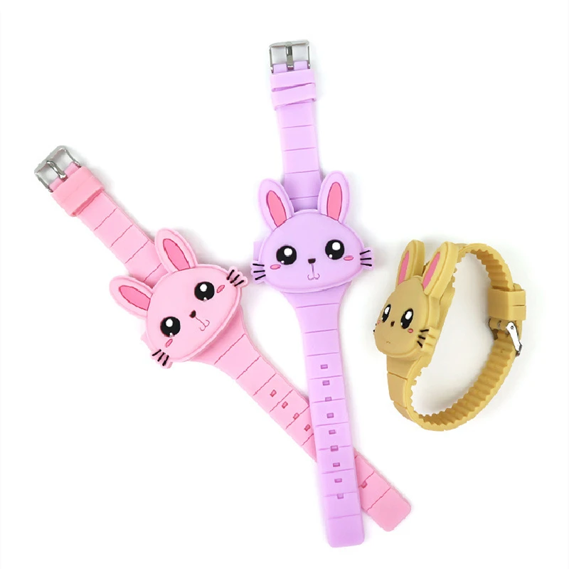 Часы детские резиновые с откидной крышкой и мультяшным кроликом|Детские часы| |