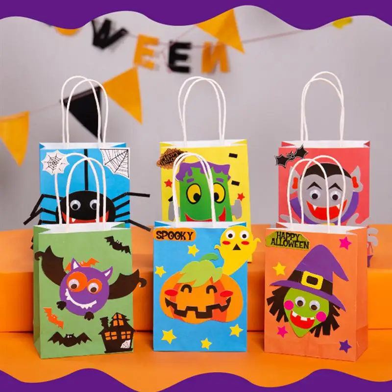 6 шт. бумажные подарочные пакеты для Хэллоуина с ручками пакет конфет на Хэллоуин