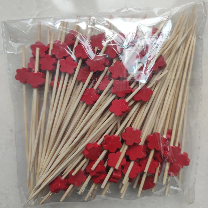 

100pcs Disposable Bamboo flower Fork Twisted Party Buffet Fruit Desserts Pick Skewer Food Cocktail Sandwich Fork Stick