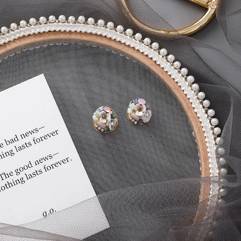 

925 Silver Needle Mini Rhinestone Flower Earrings Oval Earrings Fashion Earrings Ear Stud ENDQ