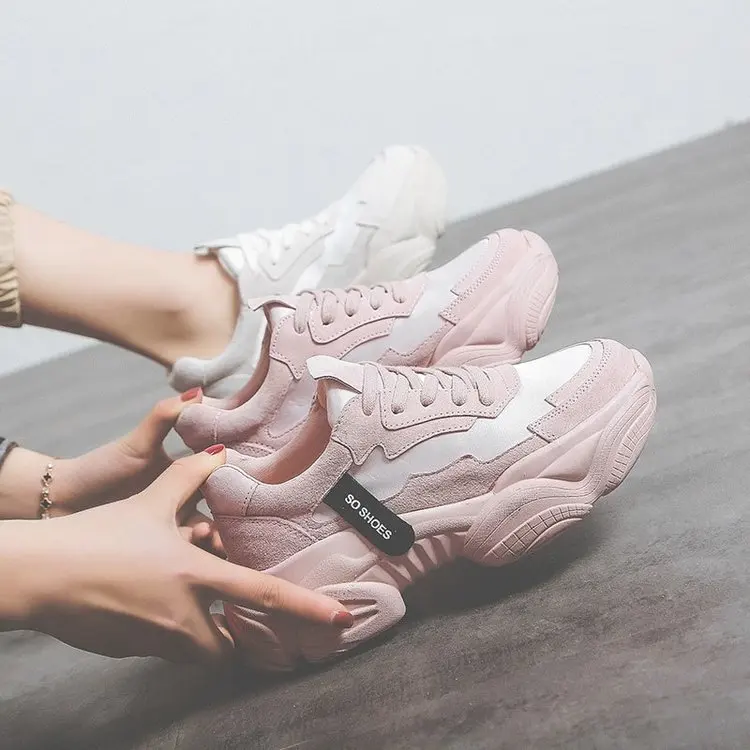 Женские кроссовки с круглым носком Fujin дышащие на толстой подошве кружевом для