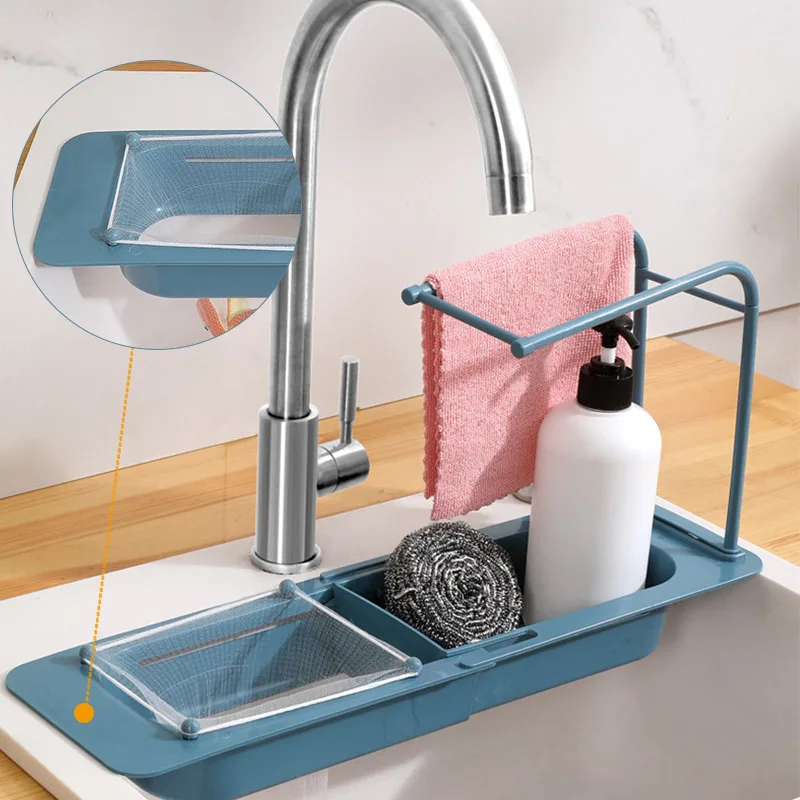 

Telescopic Sink Kitchen Drainer Rack Storage Basket Bag Faucet Holder Adjustable Bathroom Holder Sink Kitchen Accessorie