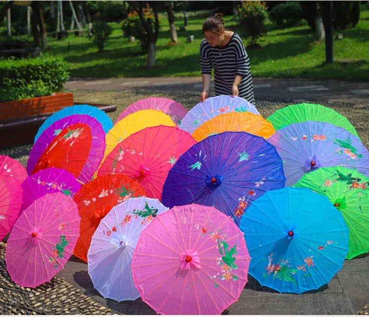 

5pcs Chinese art umbrella bamboo frame silk parasol for wedding birthday party bride bridemaid hand-painted flower design