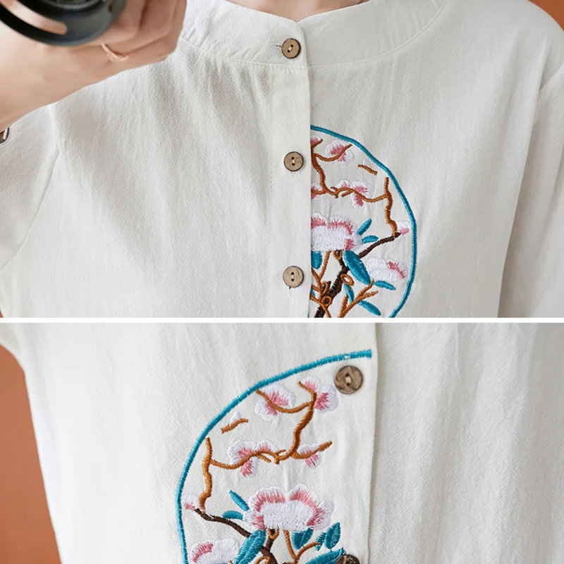 

Vintage Cotton Linen Thin Plus Size Printed Hanfu Female Elegant Tops Spring Summer Women Casual Loose Chinese Style Blouse Z063