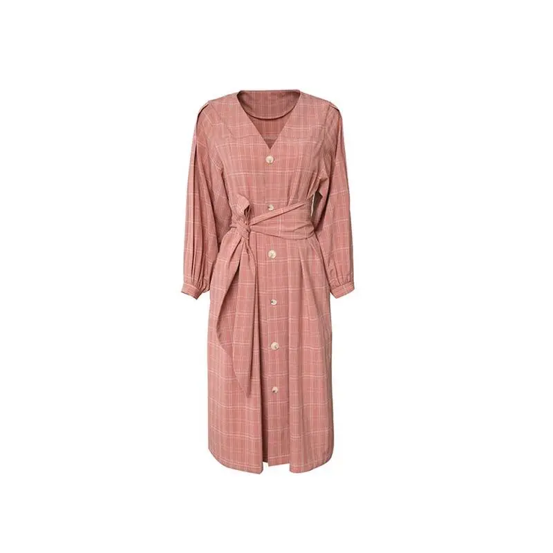 KINOMI осенние женские повседневные клетчатые длинные платья с длинным рукавом