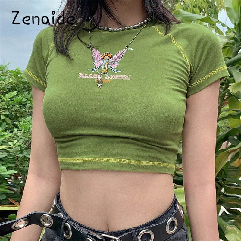 

Zenaide Aesthetic Crop Tees Cute Print Short Sleeve Vintage Summer Graphic T Shirts Women Outfits Tops