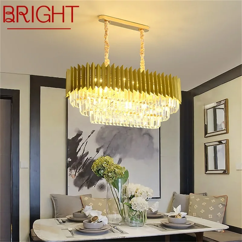 

BRIGHT Gold Luxury Chandelier Lamp Postmodern Rectangle Pendant Light Fixtures Home LED for Living Dining Room