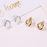 korean earrings luxury jewelry gift texture gold plated double layer metal winding earrings for women circle knotted charm