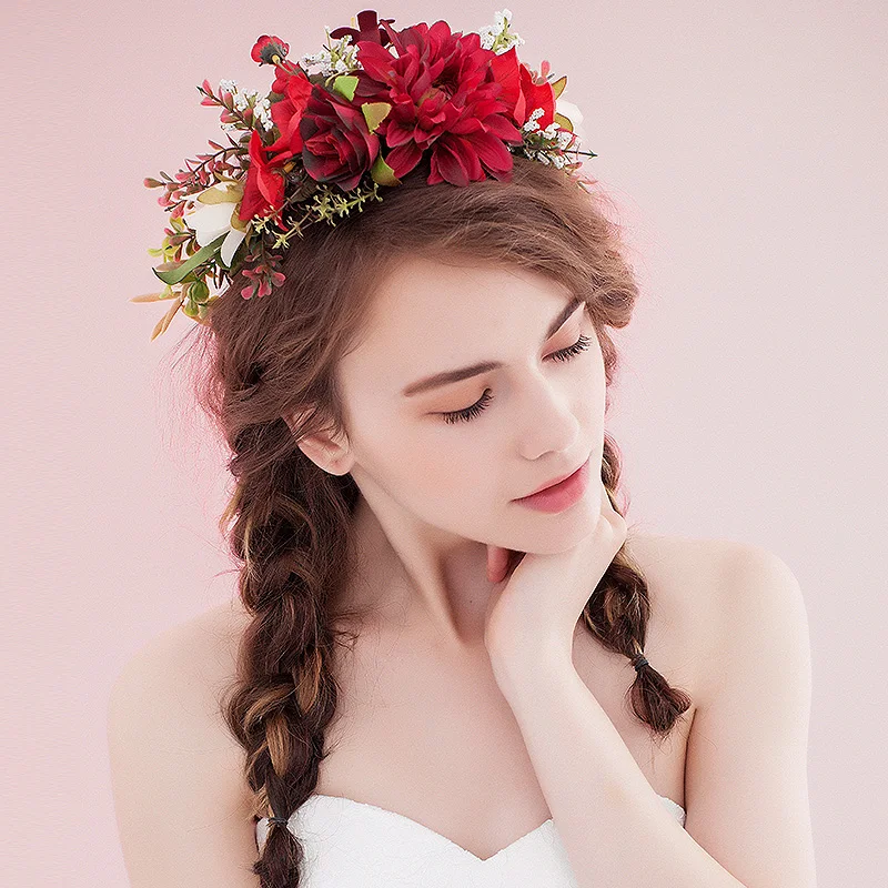 Свадебные аксессуары для волос невесты имитация цветов диадема венок летняя