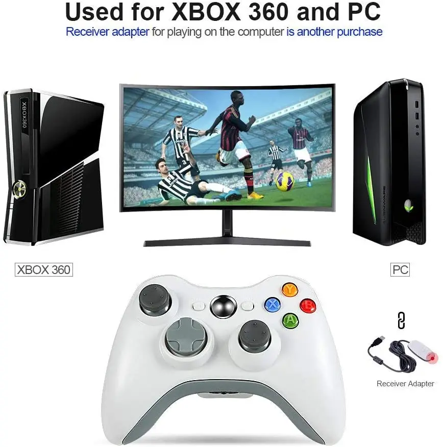 Wireless Controller for Xbox 360 Astarry 2.4GHZ Game Gamepad Joystick & Slim PC Windows 7 8 10 (White | Электроника