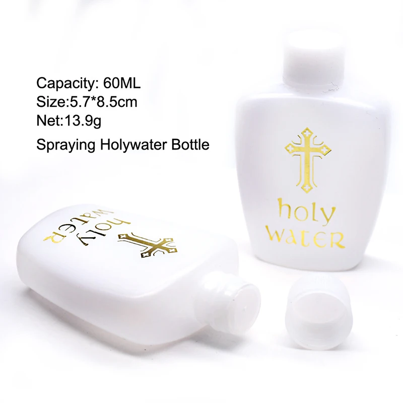

60ml Easter Holy Water Bottle With Gold Cross Blocking Logo Holy Water Wihte Plastic Bottles Religious Supply