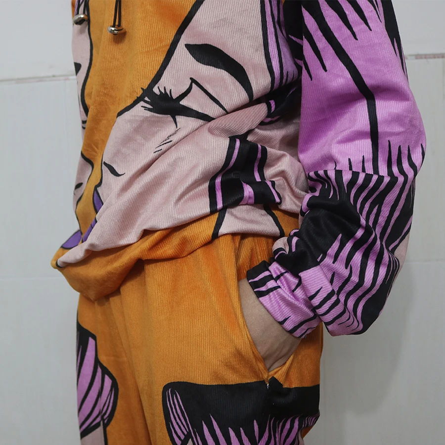 Fun Printing Design Very Thin Sweatshirt Pants Suit 2 Piece Set Women Tracksuit New Autumn Tops Loose Casual Girls Plus Size 3XL |