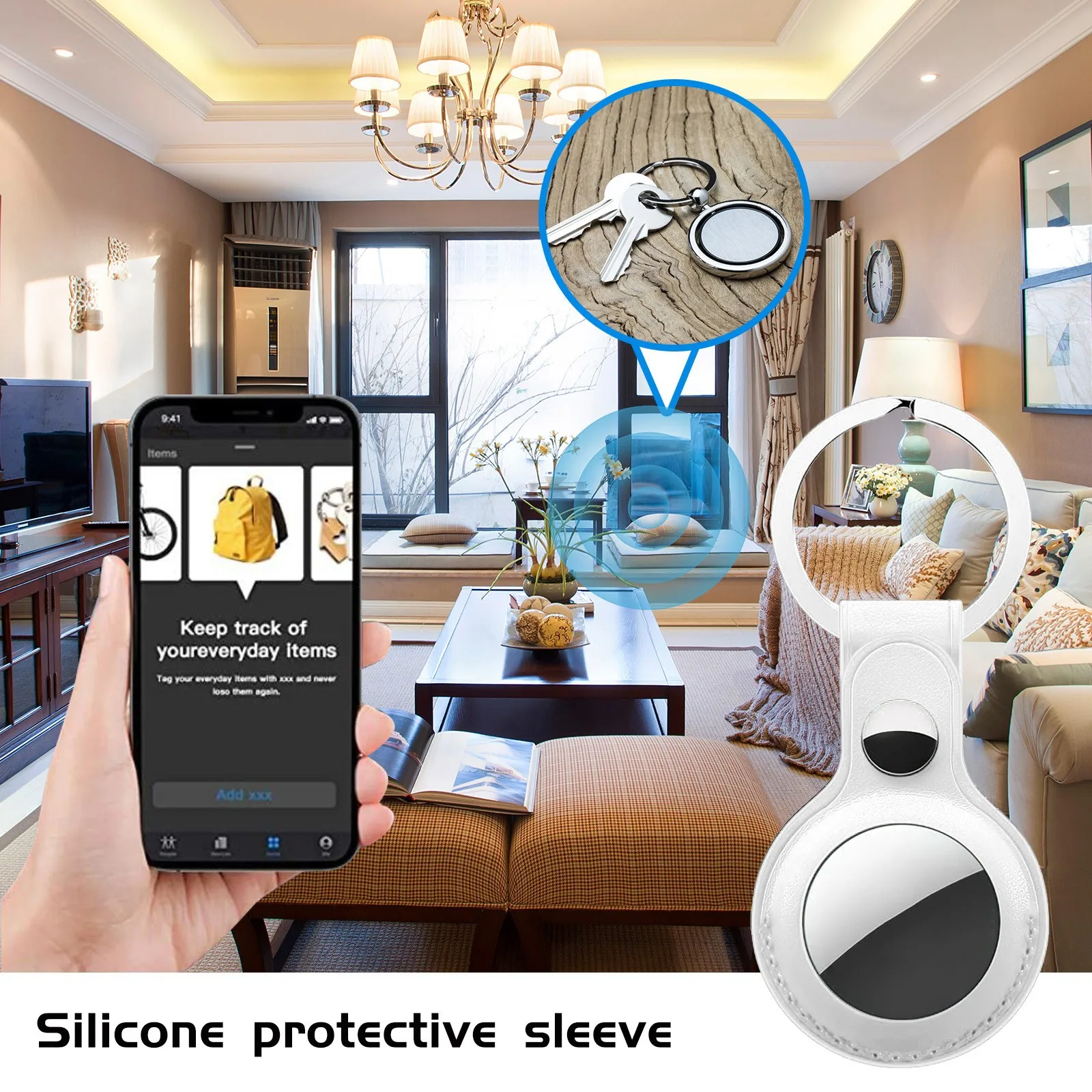 

Suitable for AirTag scratch-resistant soft portable leather case with key ring locator leather protective case