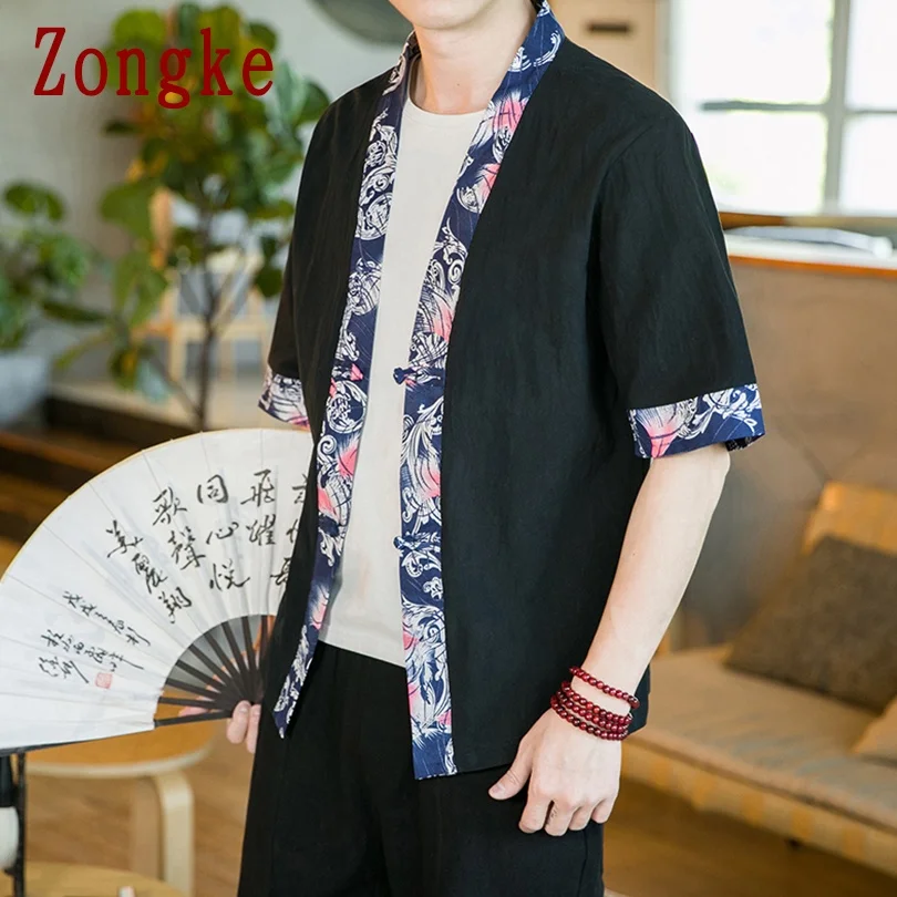 

Zongke Chinese Kimono Men Clothing 2021 Fashion Summer Harajuku Kimono Cardigan 5XL Korean Fashion Mens Shirts Short Sleeve